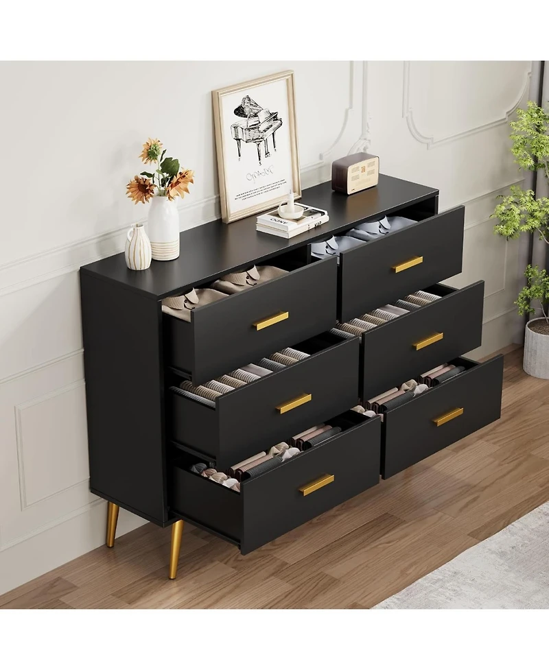 gaomon Console Table with 6-Drawer,Tall Dresser for Bedroom, Storage Organizer Units Closet Living Room Hallway