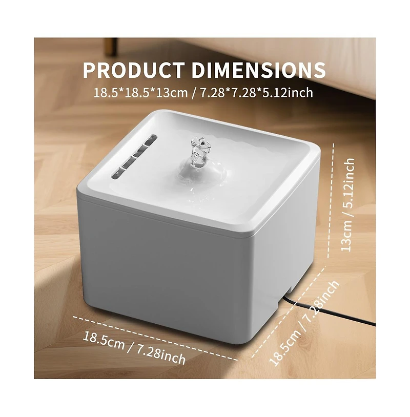 Aostirmotor Automatic Pet Waterer with Circulation, Square Fountain Cat Bowls, 3800ml/3.8L for Cats