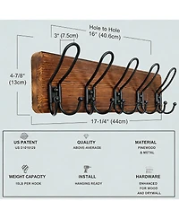 Yigii Heavy Duty Rustic Wall Coat Rack with 5 Hooks - Pine Wood & Metal