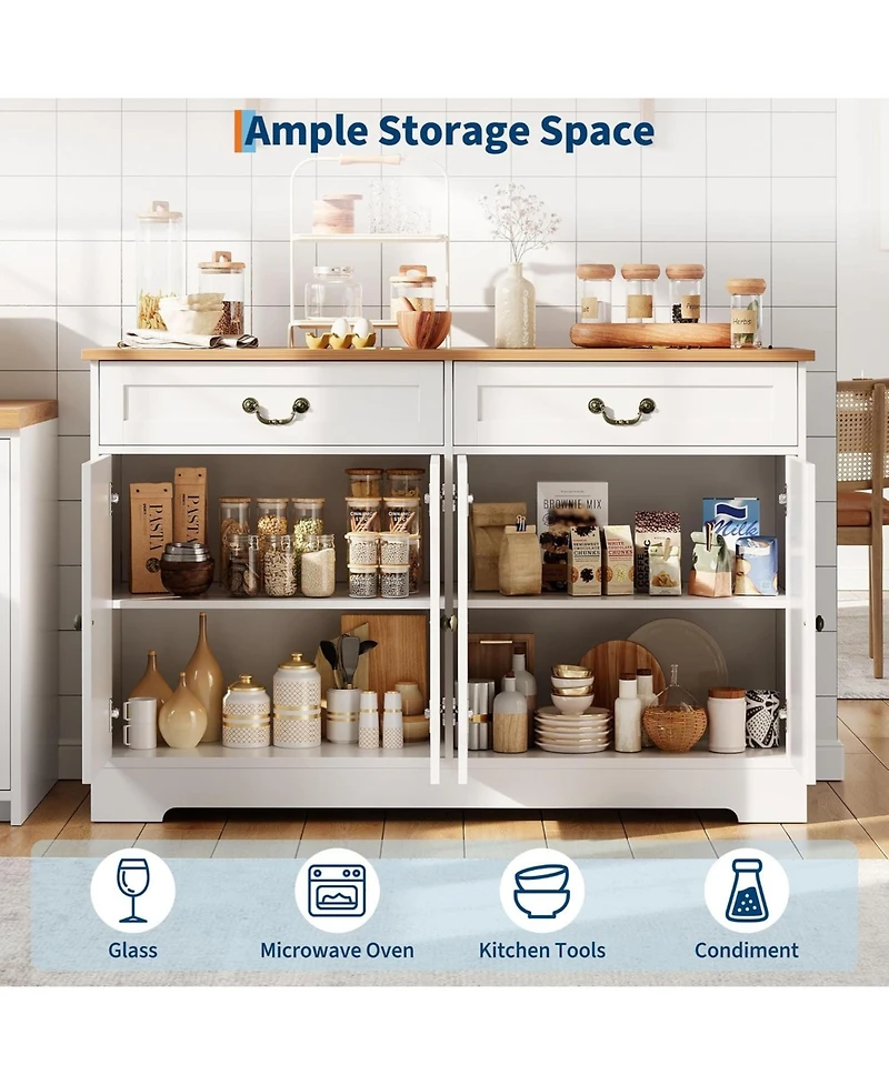 Gaomon 57" Farmhouse Buffet Cabinet with Storage, Sideboard with 4 Doors & 2 Drawers, White