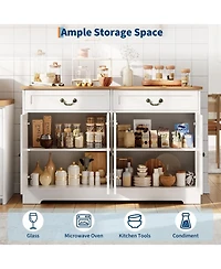 Gaomon 57" Farmhouse Buffet Cabinet with Storage, Sideboard with 4 Doors & 2 Drawers, White