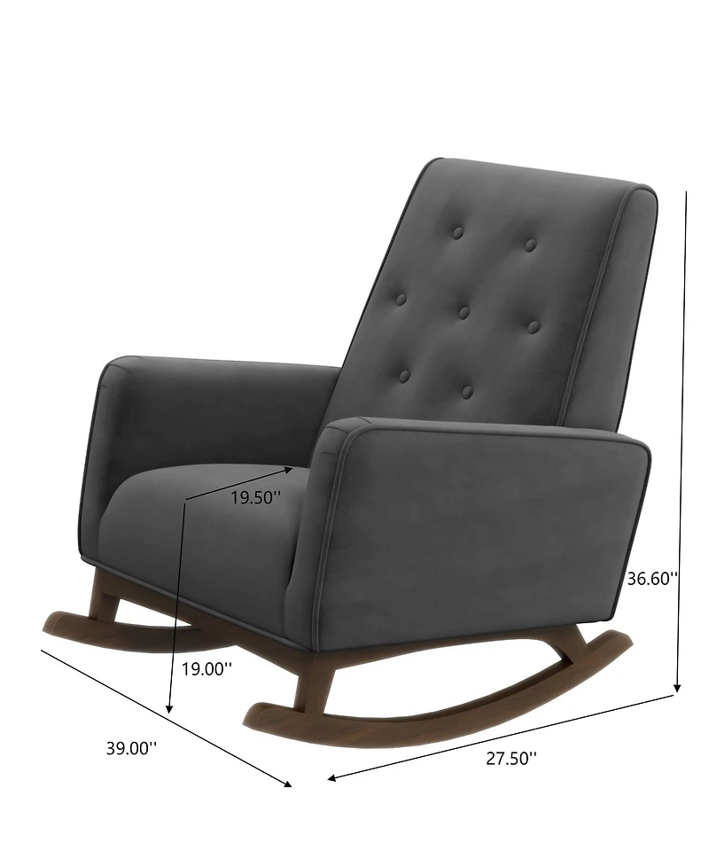 Flynama Elegant Demetrius Dark Grey Fabric Solid Wood Rocking Chair 300LBS Capacity for Living Room Nursery Bedroom Reading