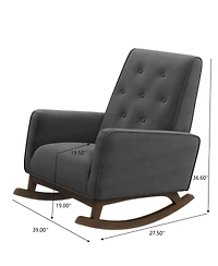 Flynama Elegant Demetrius Dark Grey Fabric Solid Wood Rocking Chair 300LBS Capacity for Living Room Nursery Bedroom Reading