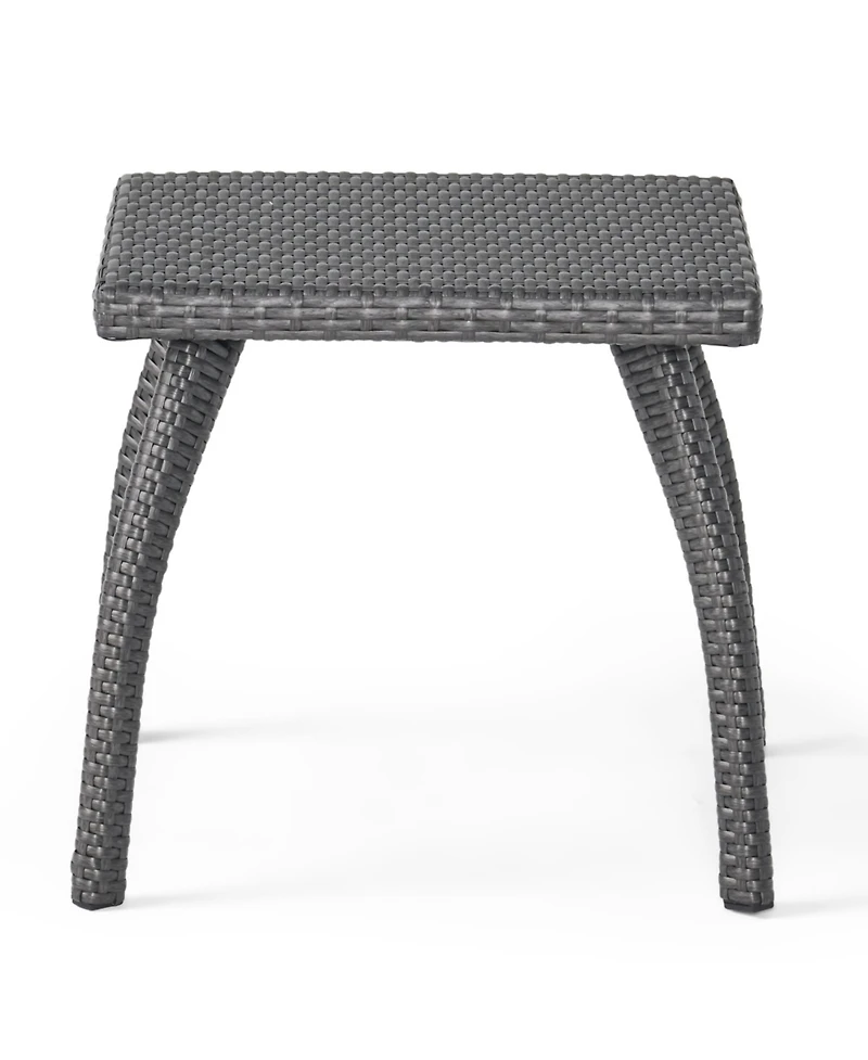 Flynama Outdoor Faux Wicker Side Table Powder Coated Iron Frame Grey Accent Table for Patio Extra Holding Space