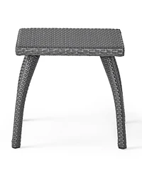 Flynama Outdoor Faux Wicker Side Table Powder Coated Iron Frame Grey Accent Table for Patio Extra Holding Space