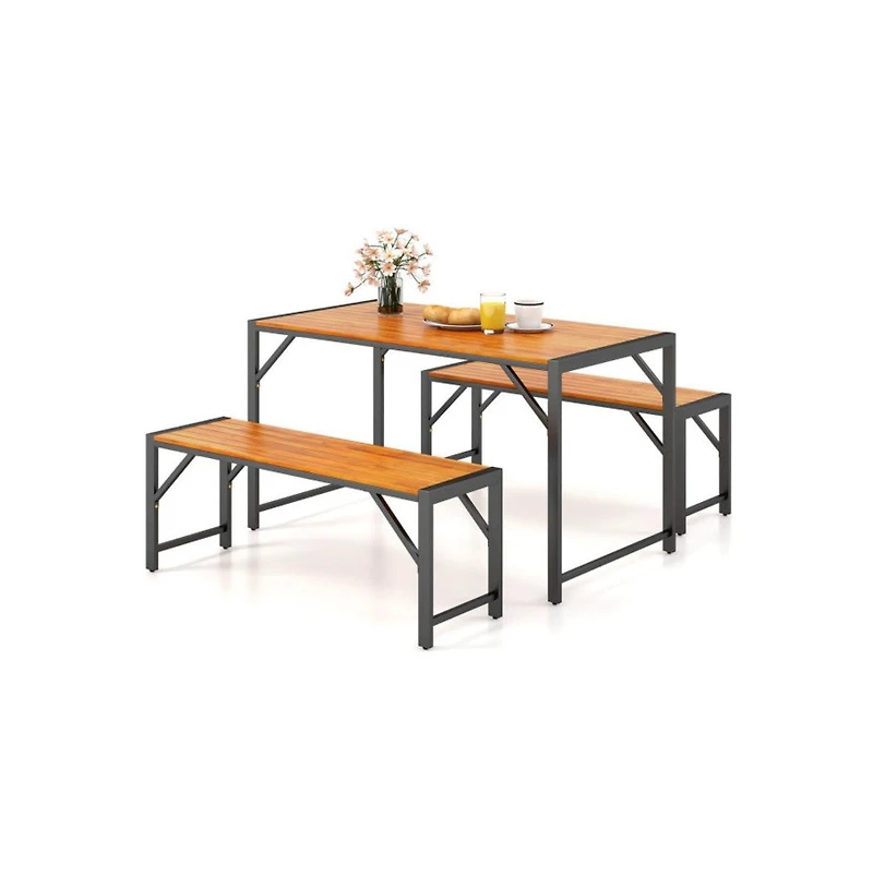 Mondawe 3 Pieces Patio Dining Set with Acacia Wood Dining Table and 2 Benches