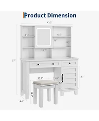 Gaomon White Farmhouse Lighted Vanity Set with Stool, Makeup Desk with Integrated Power Outlet