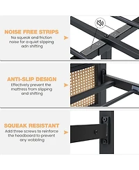 gaomon Rattan Bed Frame with Headboard, Boho Full Strong Metal Slats Support, No Box Spring Needed