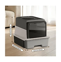 Aostirmotor 3-in-1 Modern Cat Litter Box with Hood, Tray & Mat, Grey