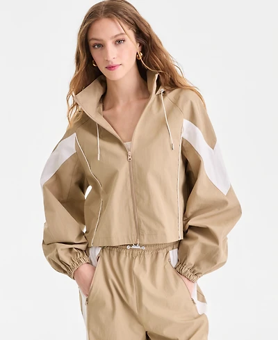 Bar Iii Women's Nylon Hooded Track Jacket, Macy's Exclusive