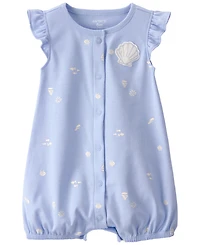 Carter's Baby Girls' Shell Print Flutter-Sleeve Romper