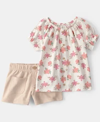 Carter's Girls' Toddler 2T-5T Floral Top and Shorts, 2-Piece Set