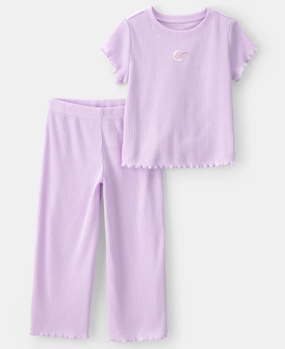 Carter's Girls' Toddler 2T-5T Moon Rib Loose-Fit Top and Pants, 2-Piece Pajama Set