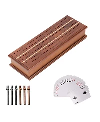 Gse Games & Sports Expert 2-Track Wooden Cribbage Board Game Box with Playing Cards, Metal Pegs and Storage Drawer