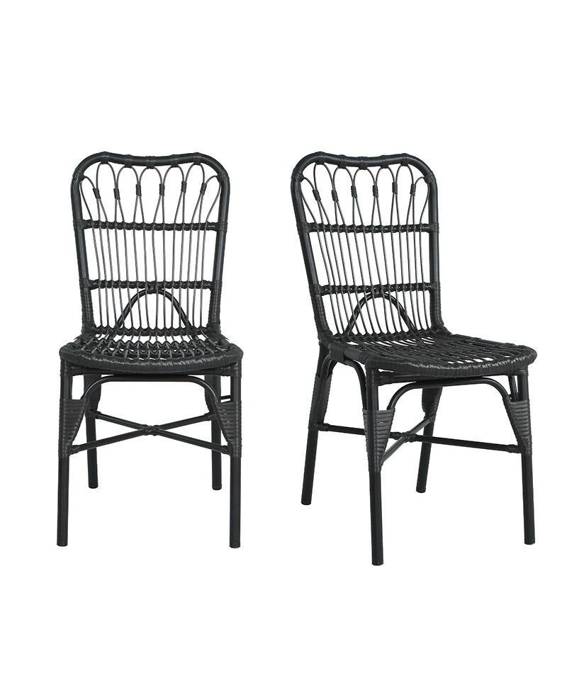 Flynama Set of 2 Grey Outdoor Pe Wicker Patio Dining Chairs Rust Resistant Iron Frame 400lbs Capacity for Backyard Poolside Garden