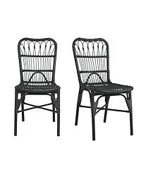Flynama Set of 2 Grey Outdoor Pe Wicker Patio Dining Chairs Rust Resistant Iron Frame 400lbs Capacity for Backyard Poolside Garden