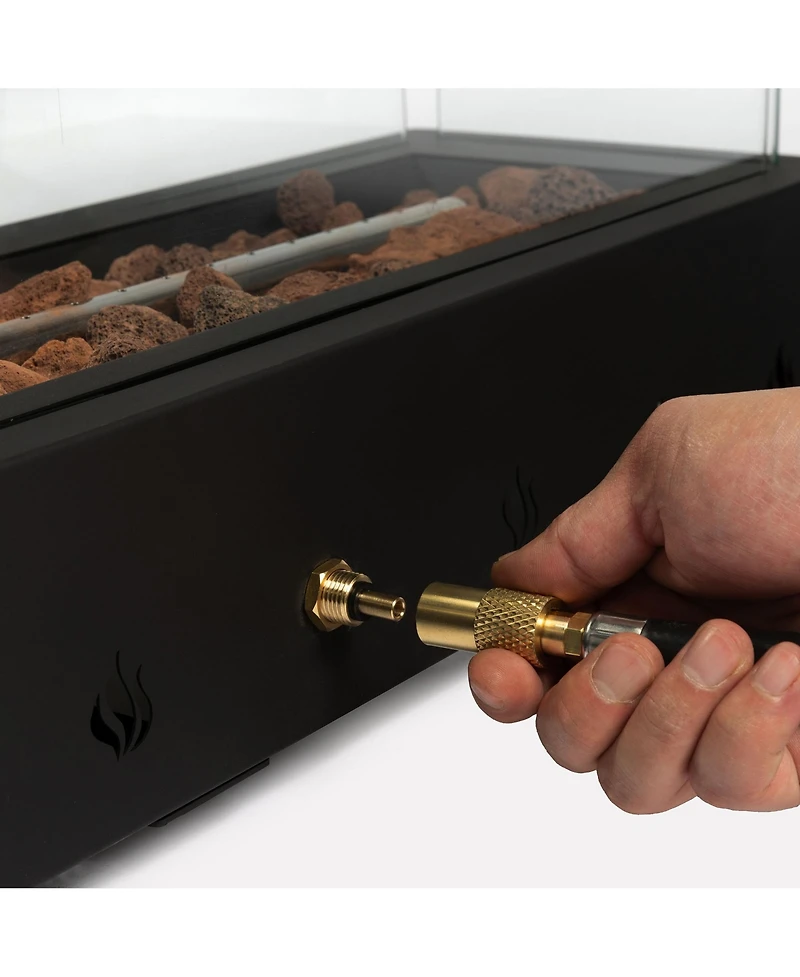 Flynama Black 28 Inch Rectangular Propane Gas Fire Pit 40000 Btu Steel Outdoor Fire Pit for Patio Garden Balcony with Tempered Glass Wind Guard