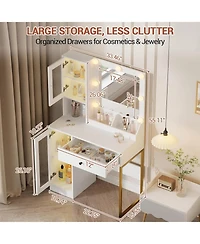 Gaomon White Led Lighted Vanity Desk, Makeup Table with Built-in Power & Usb Charging Ports