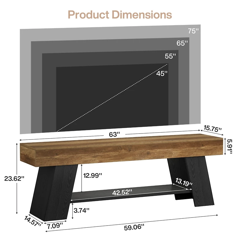 Tribesigns 63" Industrial Tv Stand for 55/65/70 Inch TVs, Rustic Wooden Media Console, Farmhouse Entertainment Center