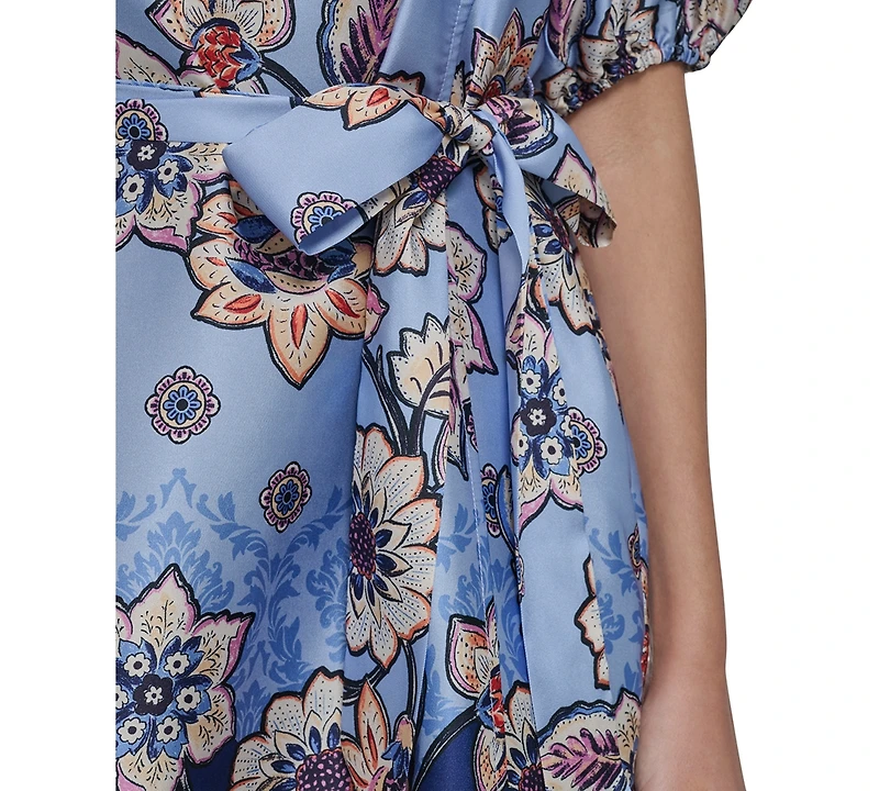 Vince Camuto Petite Bubble-Sleeve V-Neck Short Dress