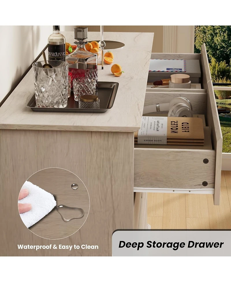 8 Drawer Storage Chest, Large Double Dresser with Deep Drawers and Wide Top, Horizontal Wooden Organizer for Living Room, Hallway, Entryway, Office,