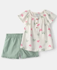 Carter's Girls' Toddler 2T-5T Butterfly Round Neck Top and Shorts, 2-Piece Set