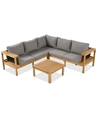 Mondawe 4-Piece Acacia Wood Patio Conversation Set with Cushions and Coffee Table