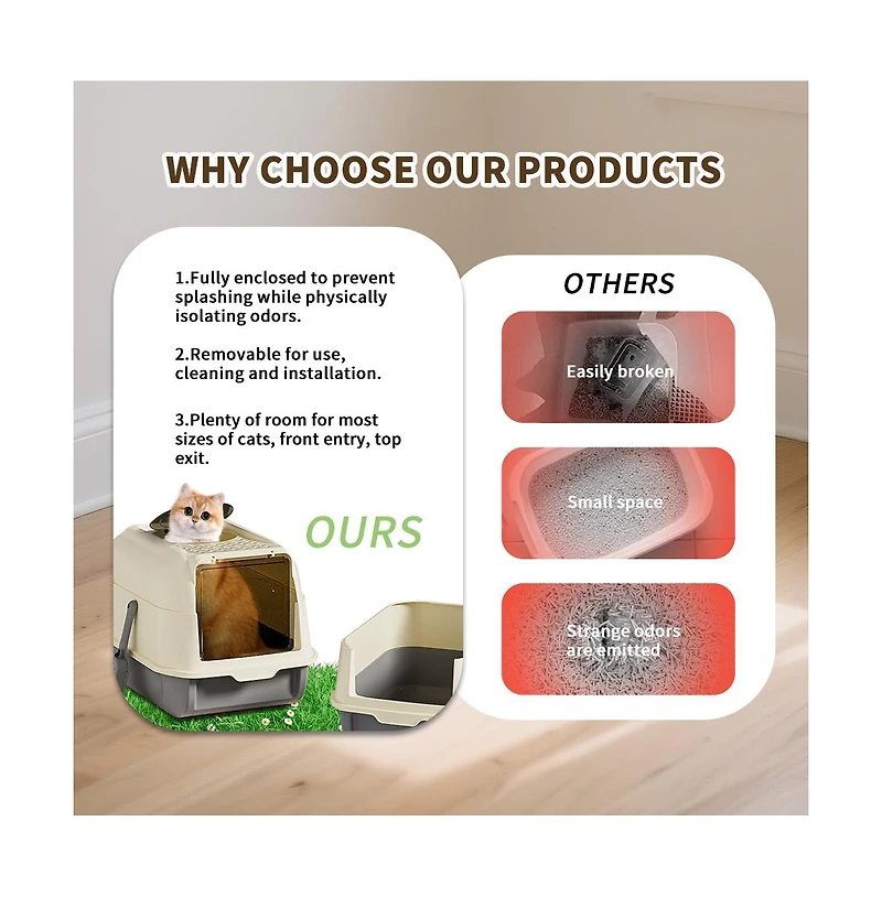 Aostirmotor Double-Door Cat Litter Box, Easy In & Out – Grey