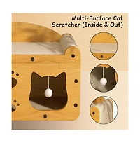 Aostirmotor Multi-Functional Wooden Cat Bed with Scratching Pad & Interactive Toys