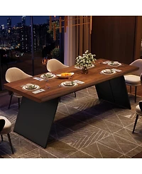 Tribesigns 79" Long Dining Table for 6, Modern Narrow Rectangular Kitchen Table with Walnut Wooden Top & Black Metal Base