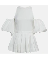Pre-Owned Alexander Mcqueen Women's White Cotton Balloon Sleeve Open Shoulder Top