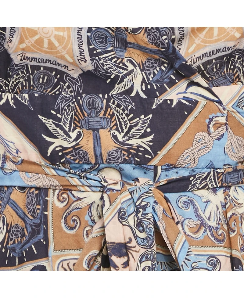 Pre-Owned Zimmermann Women's Multicolour Nautical Print Cotton Wrap Midi Dress