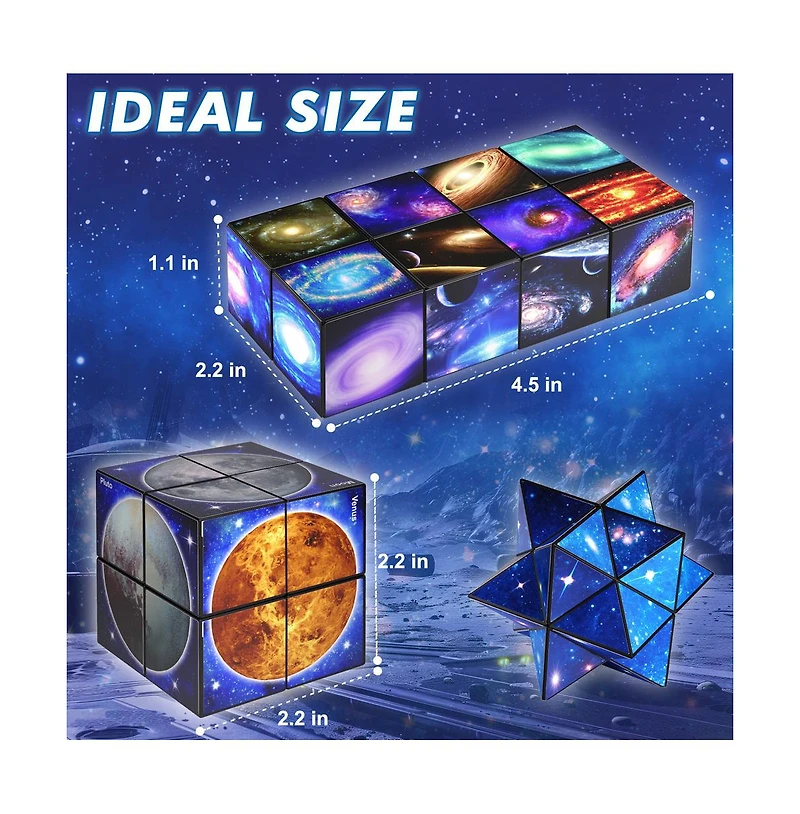 Bruce & Shark 2-in-1 Galaxy Split Magic Cube, Transformable Fidget Toy, Morphs into Star & More