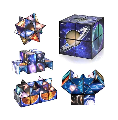 Bruce & Shark 2-in-1 Galaxy Split Magic Cube, Transformable Fidget Toy, Morphs into Star & More