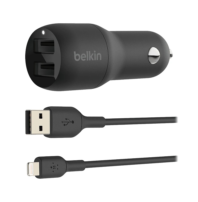 Belkin BoostCharge Dual Usb-a Car Charger 24W and Usb-a to Lightning Cable