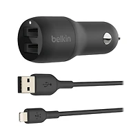 Belkin BoostCharge Dual Usb-a Car Charger 24W and Usb-a to Lightning Cable