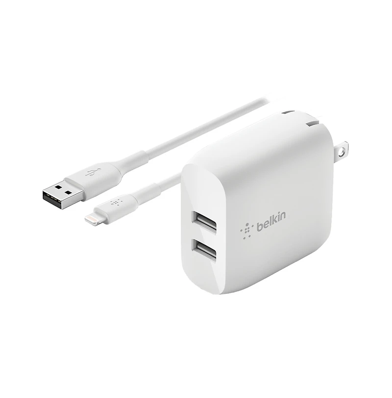 Belkin BoostCharge Dual Usb-a Wall Charger 24W with Usb-a to Apple Lightning Cable