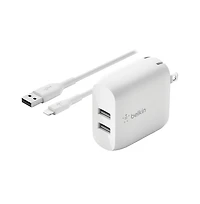 Belkin BoostCharge Dual Usb-a Wall Charger 24W with Usb-a to Apple Lightning Cable