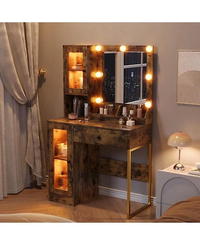 Gaomon Led Lighted Vanity Desk with Built-in Power & Usb Charging Ports