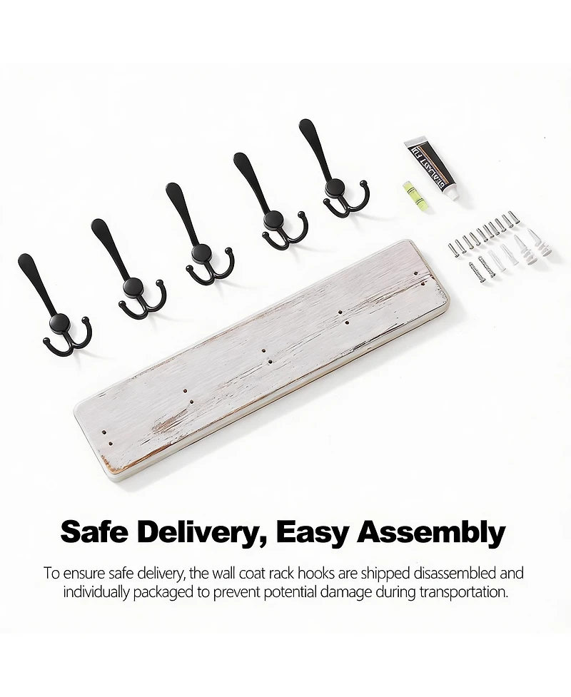 Yigii Farmhouse Rustic Wall Coat Rack 5 Hooks Heavy Duty