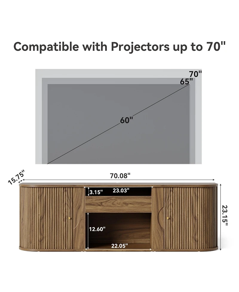 Tribesigns 70-Inch Projector Tv Stand, Entertainment Center with Storage, Mid-Century Modern Media Console