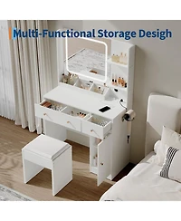 gaomon Lighted Vanity Desk Set, Bedroom Makeup Dressing Table with Matching Stool