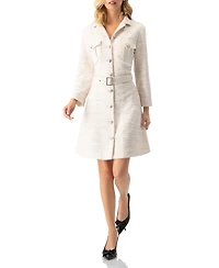 Ivonne Women's Tweed Belted Button Down Dress