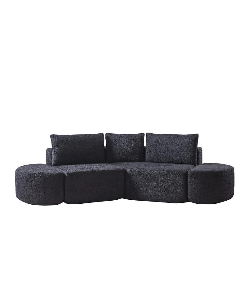 Clihome 106.3" V-Shaped Modular Sectional Sofa Set, Chenille Couch with 3 Cushions & 2 Armless Ottomans
