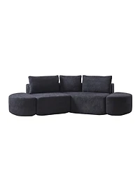 Clihome 106.3" V-Shaped Modular Sectional Sofa Set, Chenille Couch with 3 Cushions & 2 Armless Ottomans