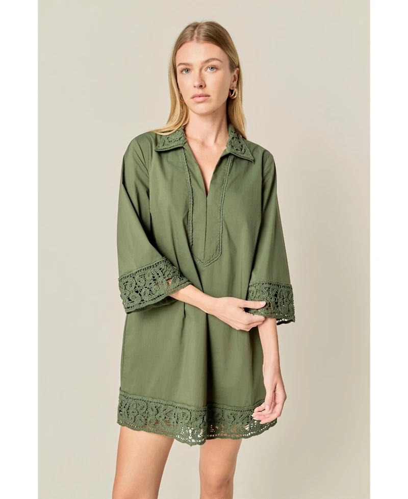 English Factory Women's Crochet Accent Mini Dress