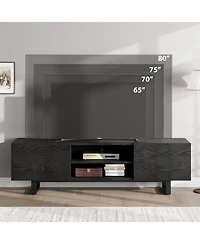 Industrial Tv Stand for 65+ inch TVs, Modern Entertainment Center with 2 Drawers, Wooden Media Cabinet, Black