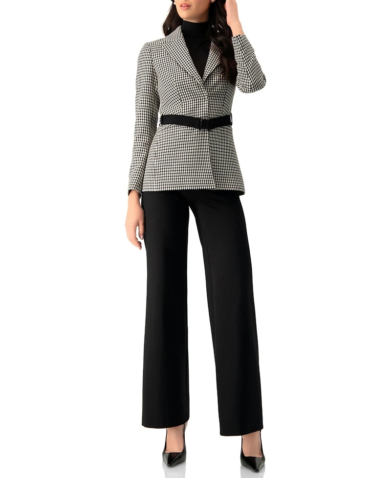Ivonne Women's Belted Checkered with Pockets Blazer