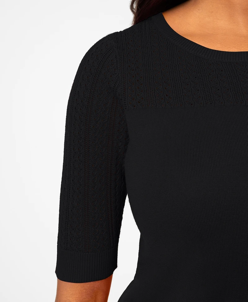 Melissa Paige Petite Mixed Cable Round Hem Sweater