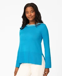 Melissa Paige Petite Button Shoulder Boat Neck Sweater